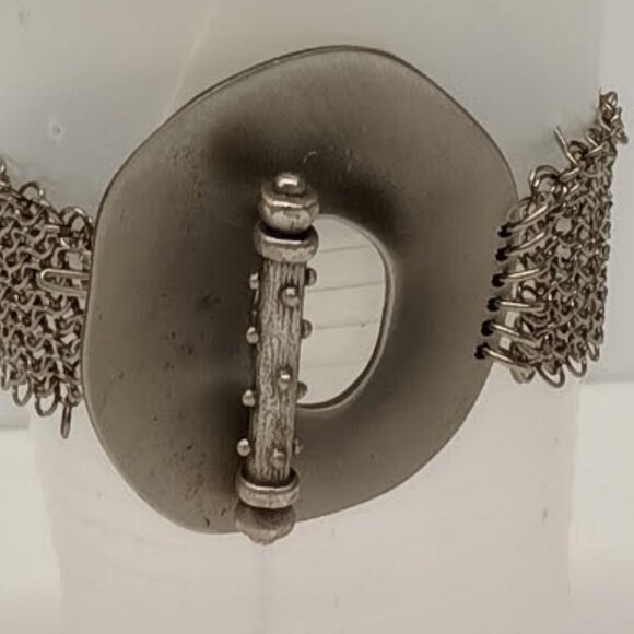 Ferrara Whiting and Davis Pewter Ring Mesh Toggle Bracelet - Picture 2 of 4
